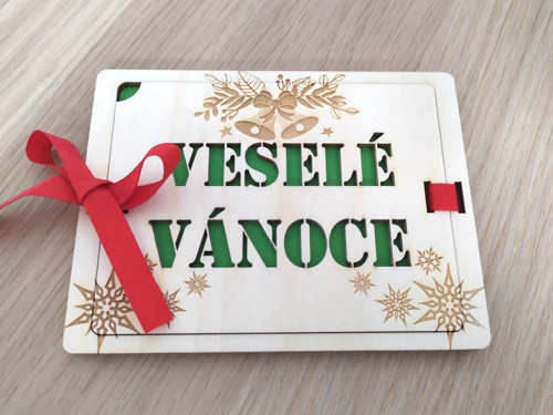Dřevěná obálka na peníze - Vánoce