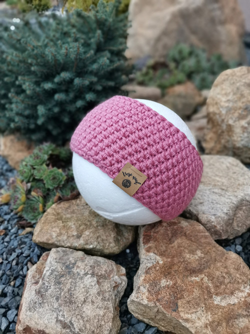 Starorůžová háčkovaná merino čelenka