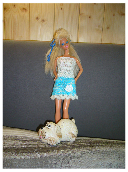 Barbie - pletená bleděmodrá sukýnka