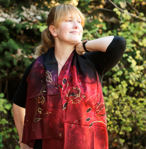 Šála hedvábná vínová — foto 1