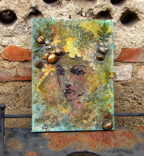 Dívka, moře, noc - mixed media
