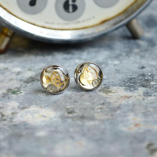 Napichovací steampunkové náušnice, 10 mm, nerez