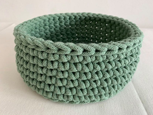 Háčkovaná ošatka kulatá zelená průměr 21cm MAXI — foto 1