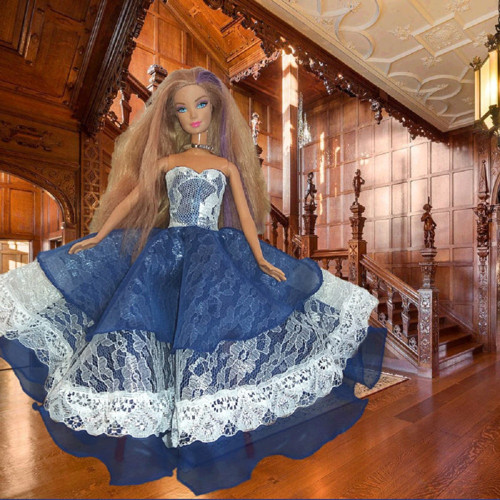 Šatičky bílomodrostříbrné pro Barbie