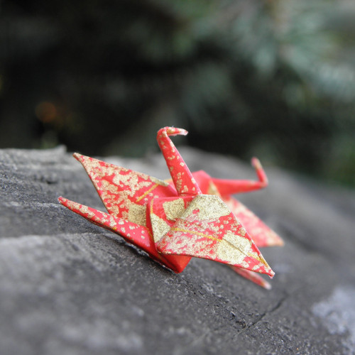 Jeřáb - origami náušnice - puzeta — foto 1