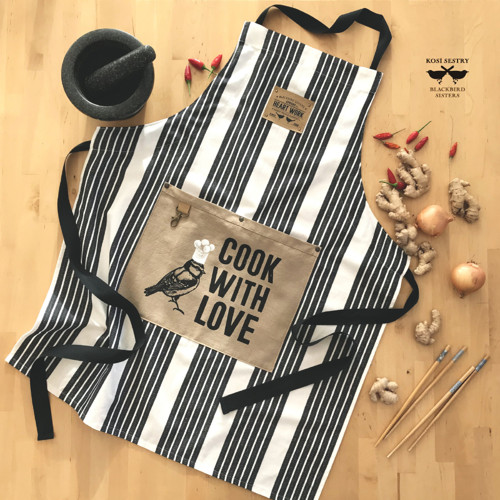 Unisex zástěra, Cook with love, modré pruhy