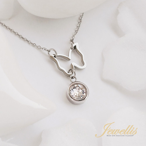 Ocelový náhrdelník motýl s krystalem Swarovski