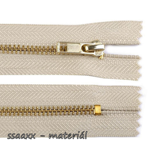 Kovový / mosazný zip ~ 4 mm ~ 14 cm ~ béžový