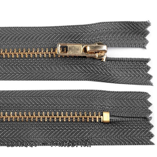 Kovový / mosazný zip ~ 4 mm ~ 14 cm ~ tmavě šedý