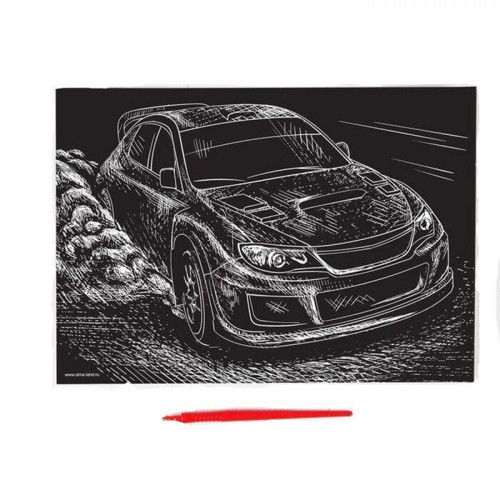 Vyškrabávací obrázek Rally, gravura, se stříbrným