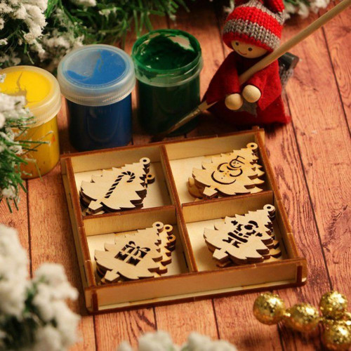 Set dřevěných dvířek pro DIY "Vánoční stromky", 4