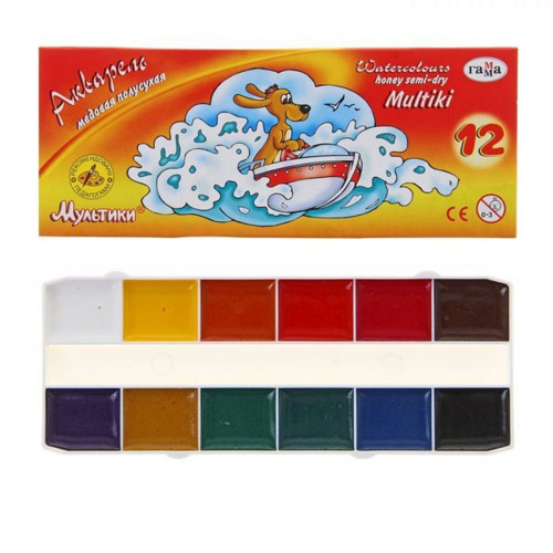 3 ks, Vodové barvy 12 barev, „Gama“ „Kreslené