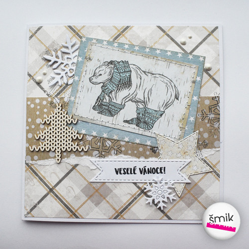 Vánoční přání s medvědem "Polar Bear Plaid"