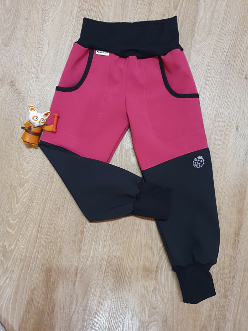 Dětské zimní softshellové kalhoty - černá/růžová