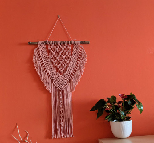 Macramé Boho záves pudrovo ružový
