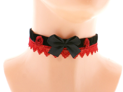 Sametový obojek s krajkou, gothic obojek 12