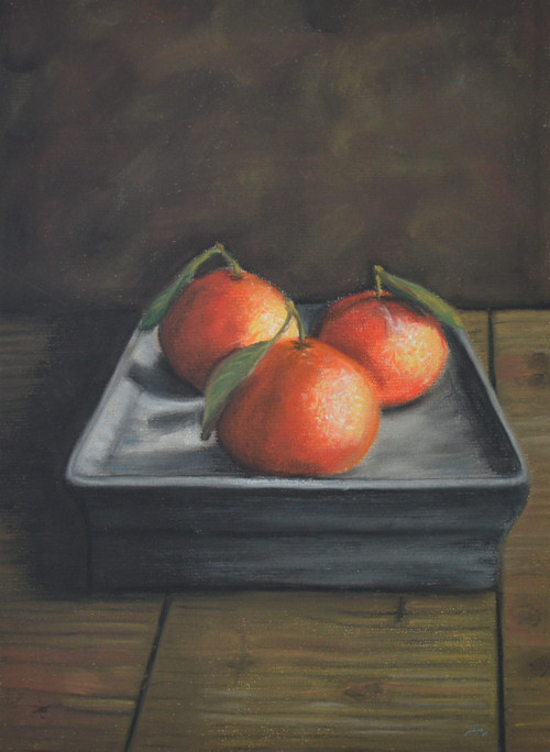 Originál suchý pastel-Mandarinky - 40x30 cm