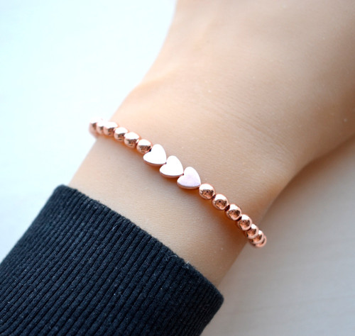 Náramek - HEMATIT ROSE GOLD - 3 SRDCE