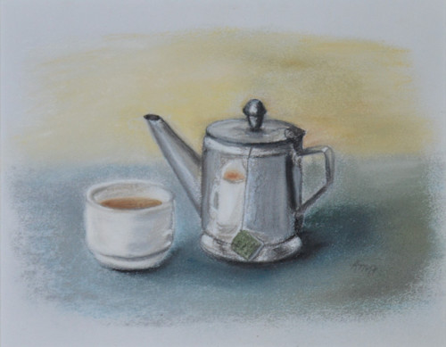Originál suchý pastel- Čajník - 26 x 20 cm