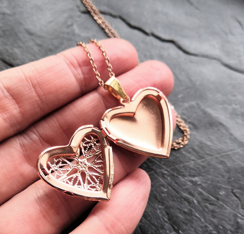 Otevírací srdce*medailonek*ornamenty*rosegold*ocel