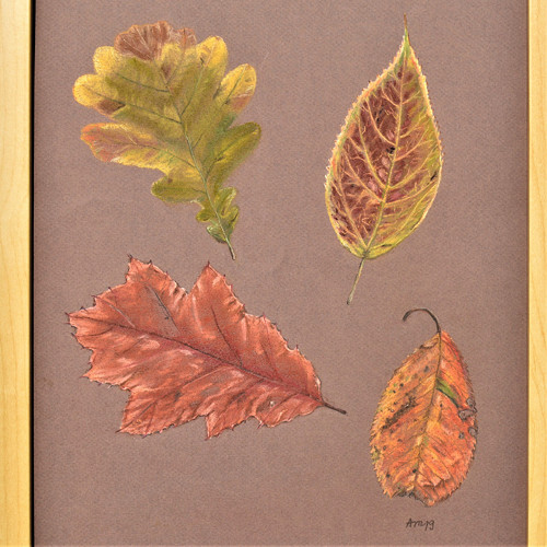 Originál suchý pastel- Podzimní listy - 40 x 30 cm