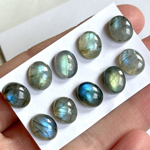 Labradorit svetlý kabošon ovál / 10x8 mm sada č.2