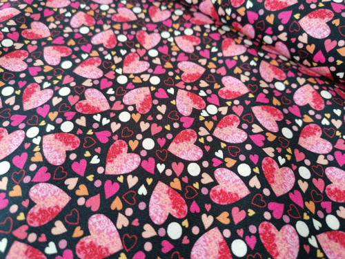 Bavlnená látka All my love - Packed Hearts Black