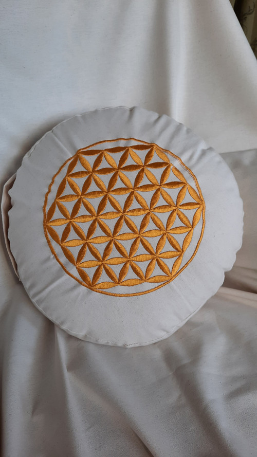 Vyšívaný puff mandalou zlatožlutou, průměr 35cm