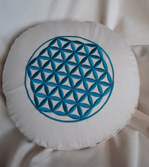 Vyšívaný puff mandalou tyrkysovou, průměr 35cm