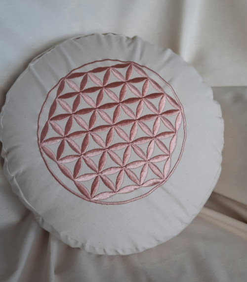 Vyšívaný puff mandalou růžovou, průměr 35cm
