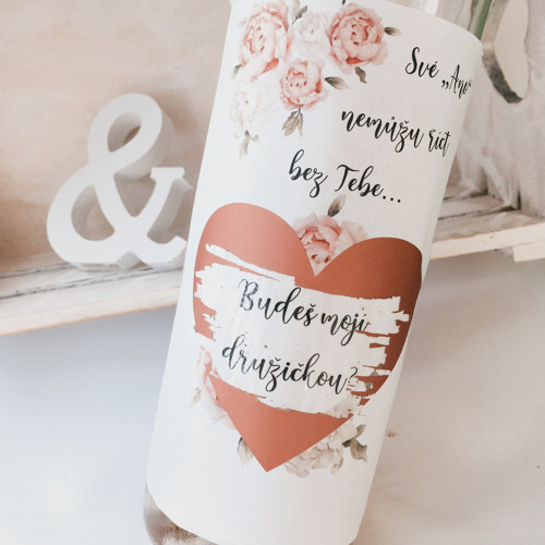 Stírací etiketa na láhev text na přání Peonies