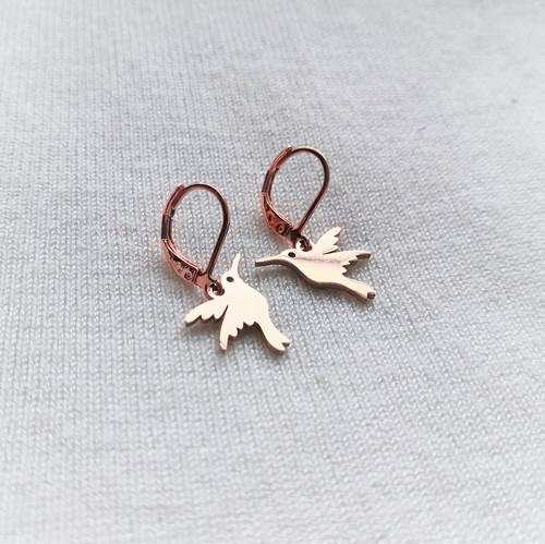 Ocelové náušnice*kolibříci*rosegold