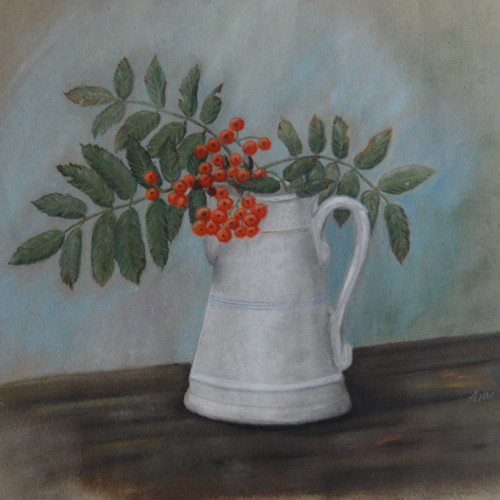 Originál suchý pastel- Jeřabina - 31 x 31 cm