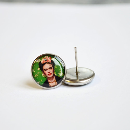 Náušnice pecky Frida Kahlo, nerezová ocel