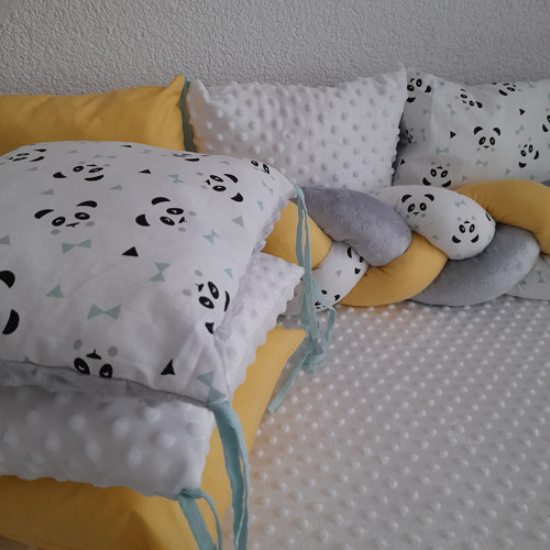 Set pandy, žlutá bavlna, šedý minky puntík