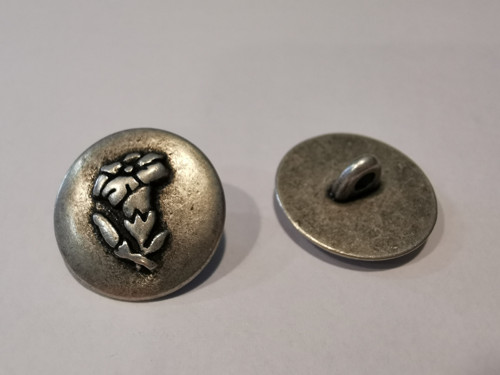 Kovový knoflík kytička 20mm - stříbrná patina