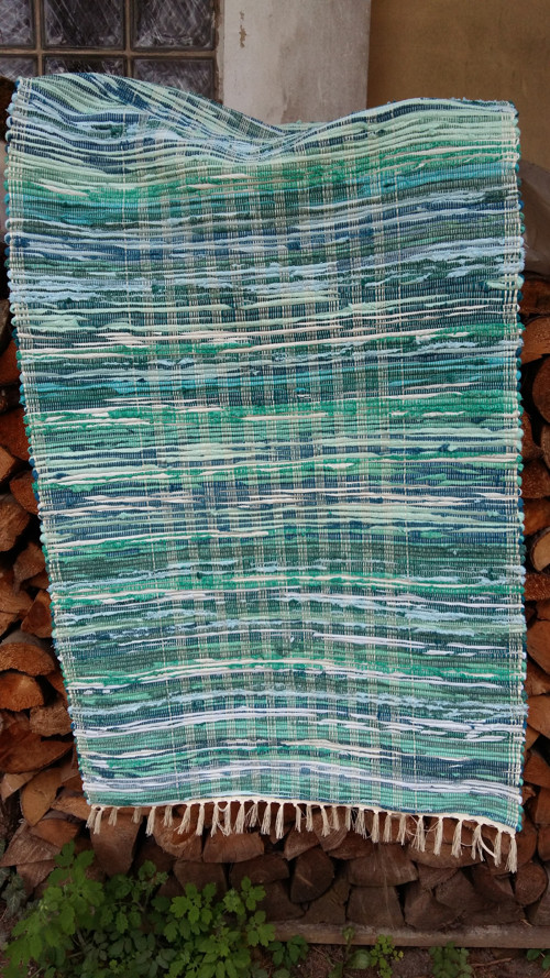 Ručně tkaný koberec tyrkysově zelený 80x180 cm