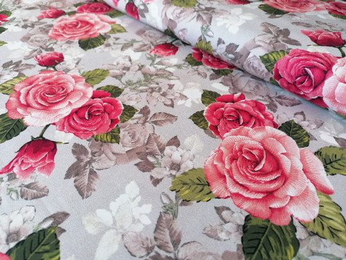 Bavlnená látka Rose Garden - Rose Toile Gray