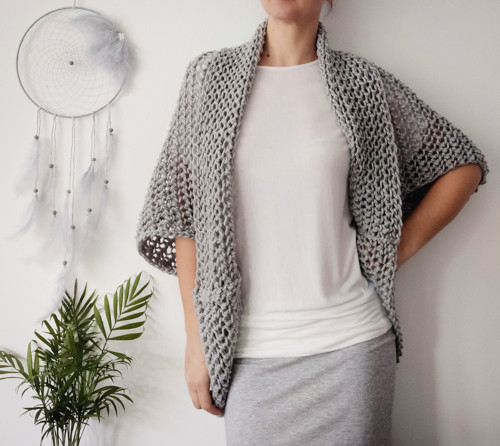 Světle šedý kardigan/šála M - XL