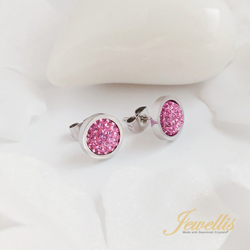 Ocelové náušnice pecky Pavé Swarovski - Rose