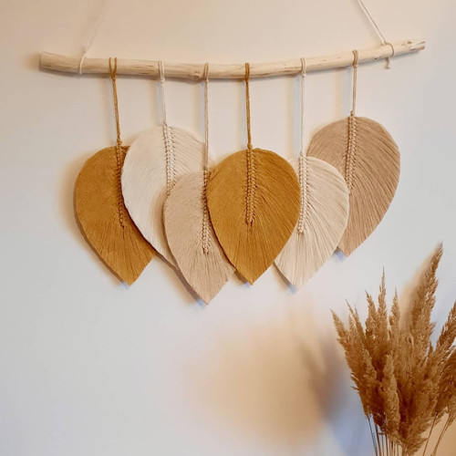 Macrame listy - hořčicová, béžová — foto 1