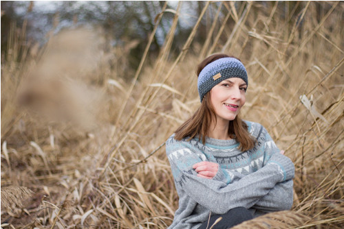 Čelenka ze 100 % merino vlny LOVE - lila / šedá
