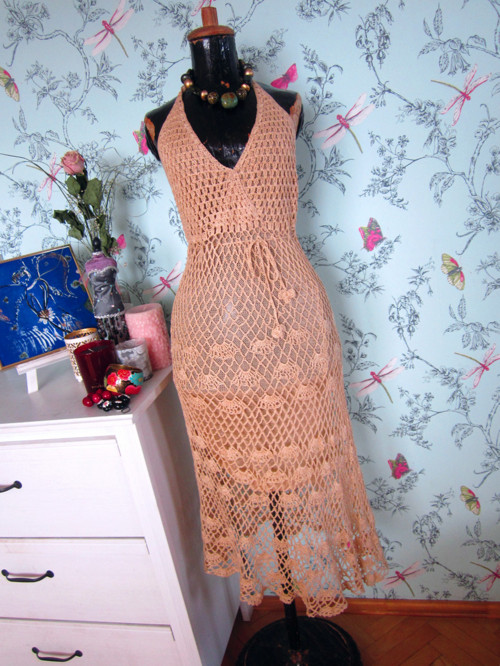 Háčkované boho cream šaty — foto 1