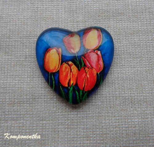 Skleněný kabošon s tulipány 25mm