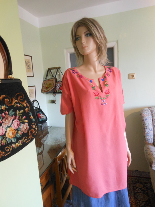 Boho vyšívaná lněná tunika, vel.UNI — foto 1
