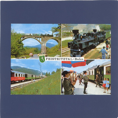 Parní lokomotiva, vlak - pohlednice
