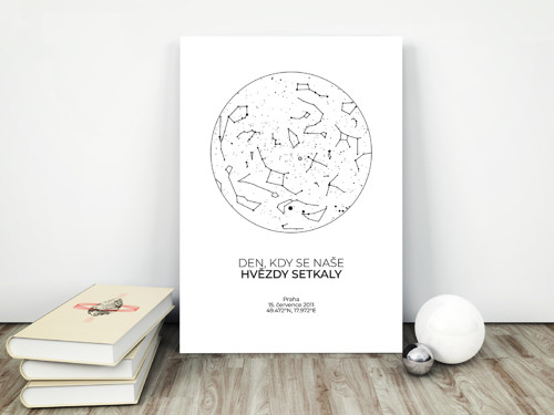 Hvězdná mapa s vaším unikátní textem - bílá