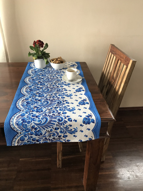 Vaflový běhoun (ubrus) - Modré květy — foto 1
