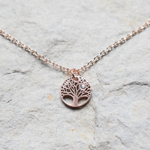 Strom života s krystalem - rose gold