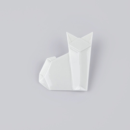 Porcelánová brož Kočka origami bílá